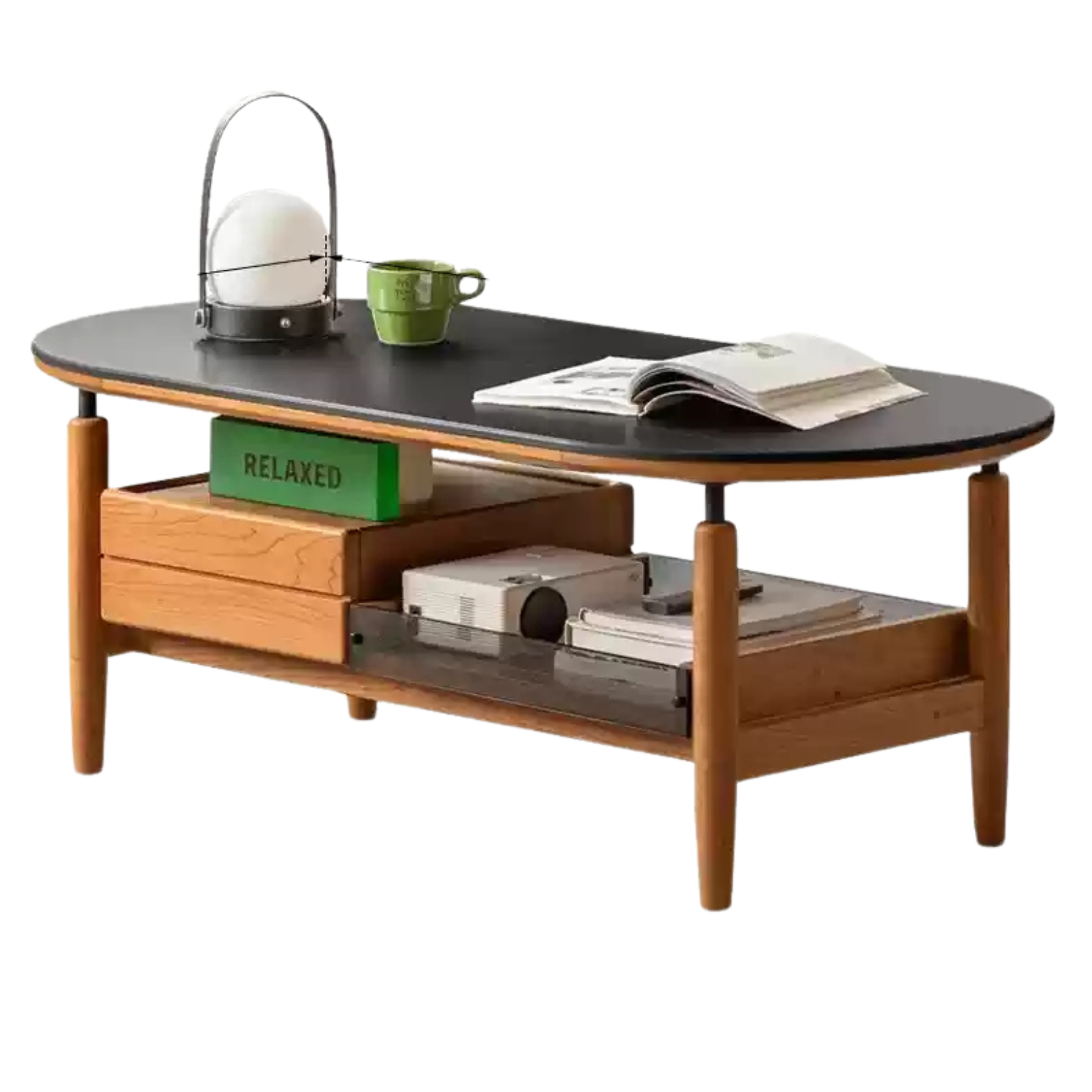 Cherry Solid Wood Modern Rock Coffee Table with Drawer
