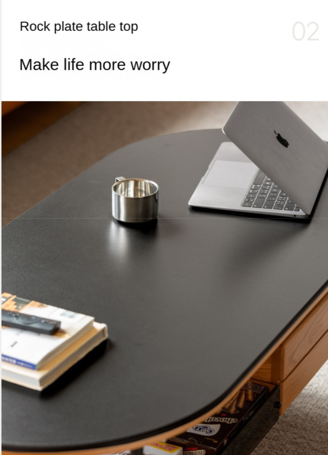 Cherry Solid Wood Modern Rock Coffee Table with Drawer