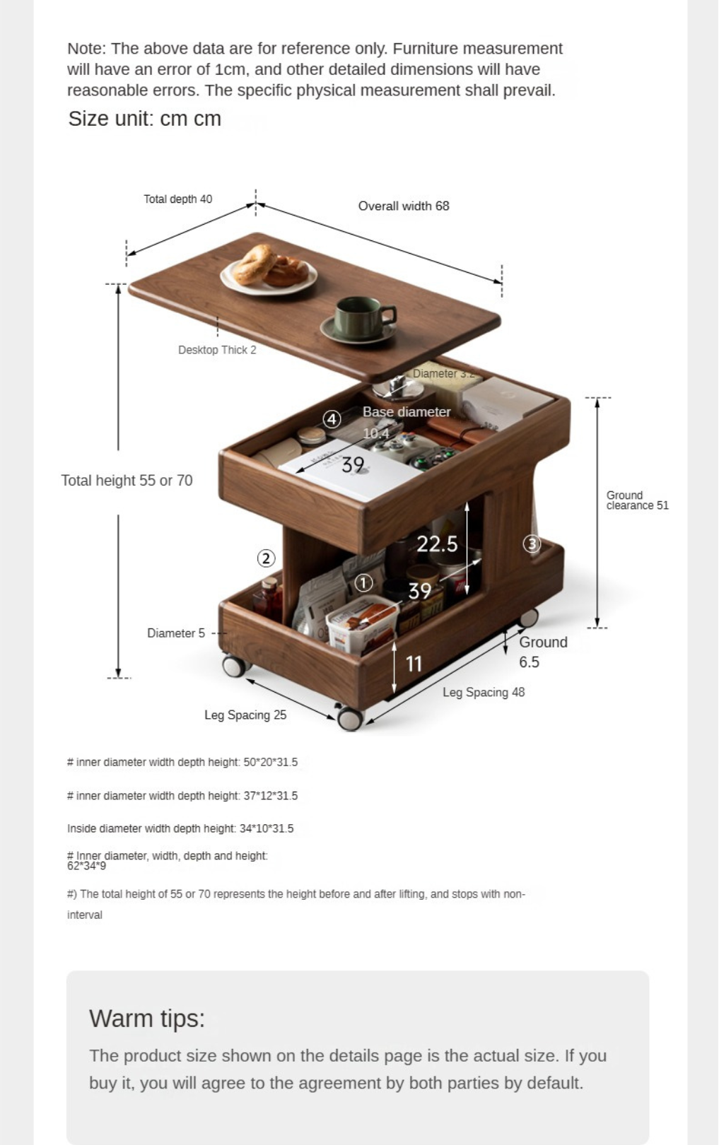 Black Walnut, Teak Solid Wood Raised and Lowered Rotating Coffee Table.