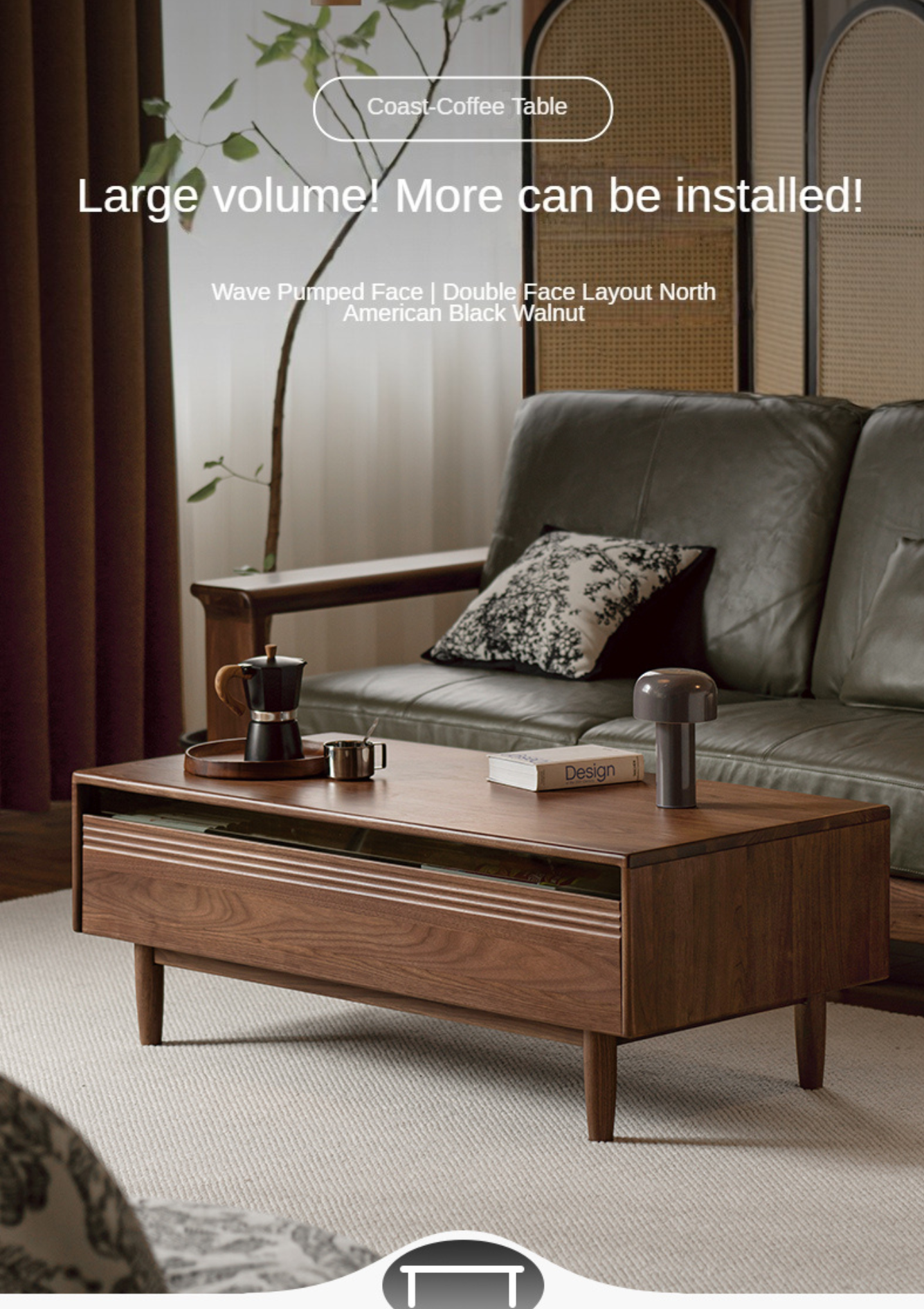 Black Walnut, Golden Sandalwood Solid Wood Coffee Table