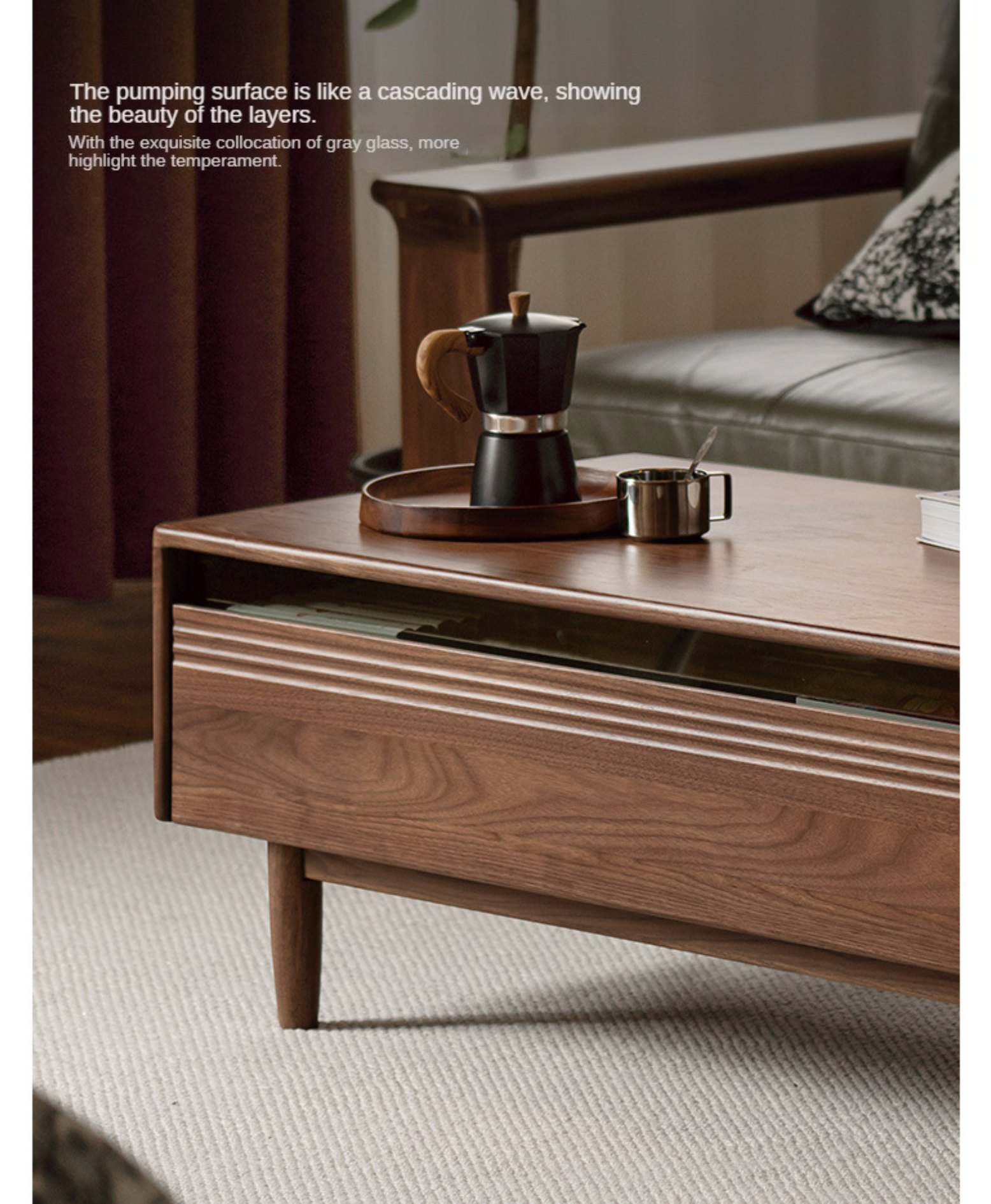Black Walnut, Golden Sandalwood Solid Wood Coffee Table