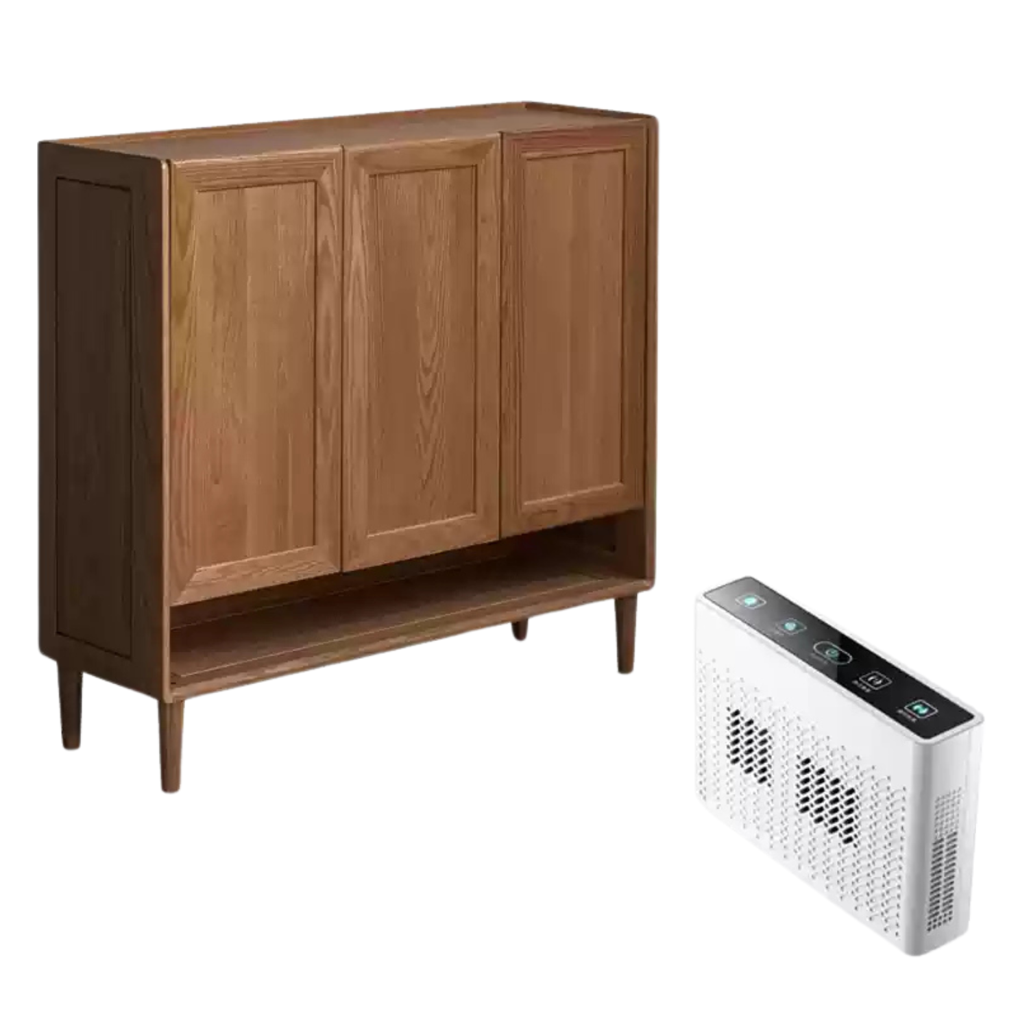 Oak, Solid Rubber Wood Large Capacity Shoe Cabinet