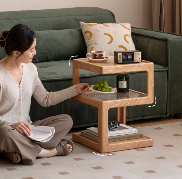 Oak, Black Walnut, Cherry, Poplar Solid Wood Corner Square Side Table.