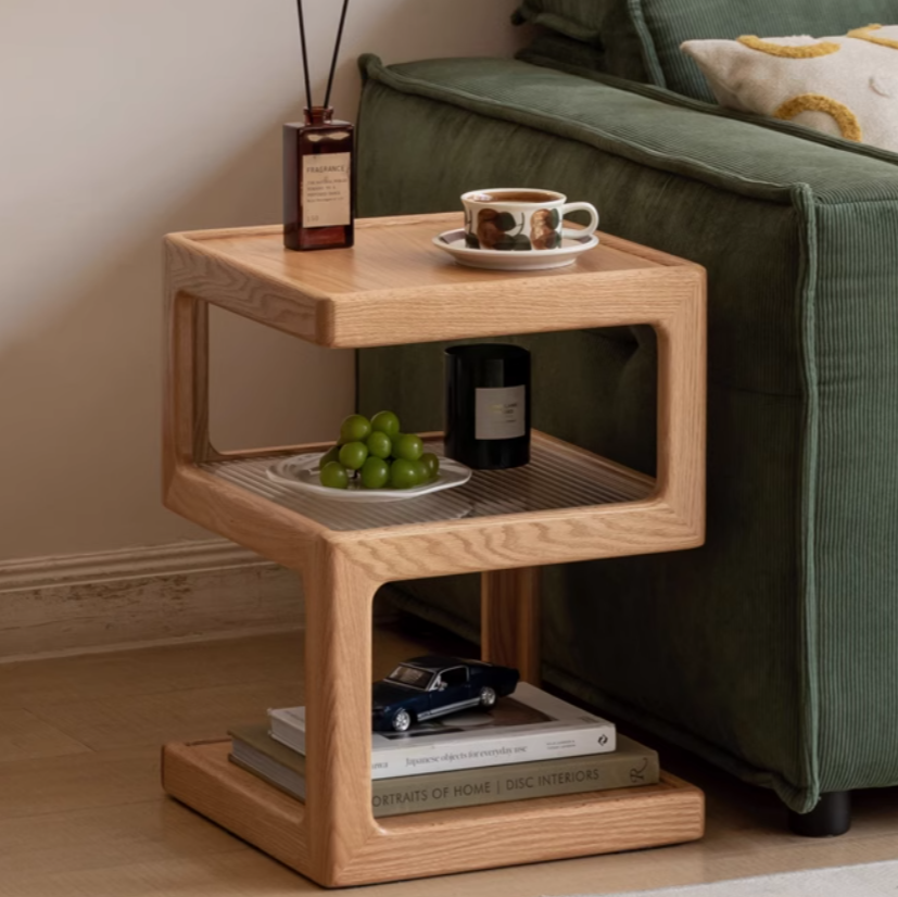 Oak, Black Walnut, Cherry, Poplar Solid Wood Corner Square Side Table.