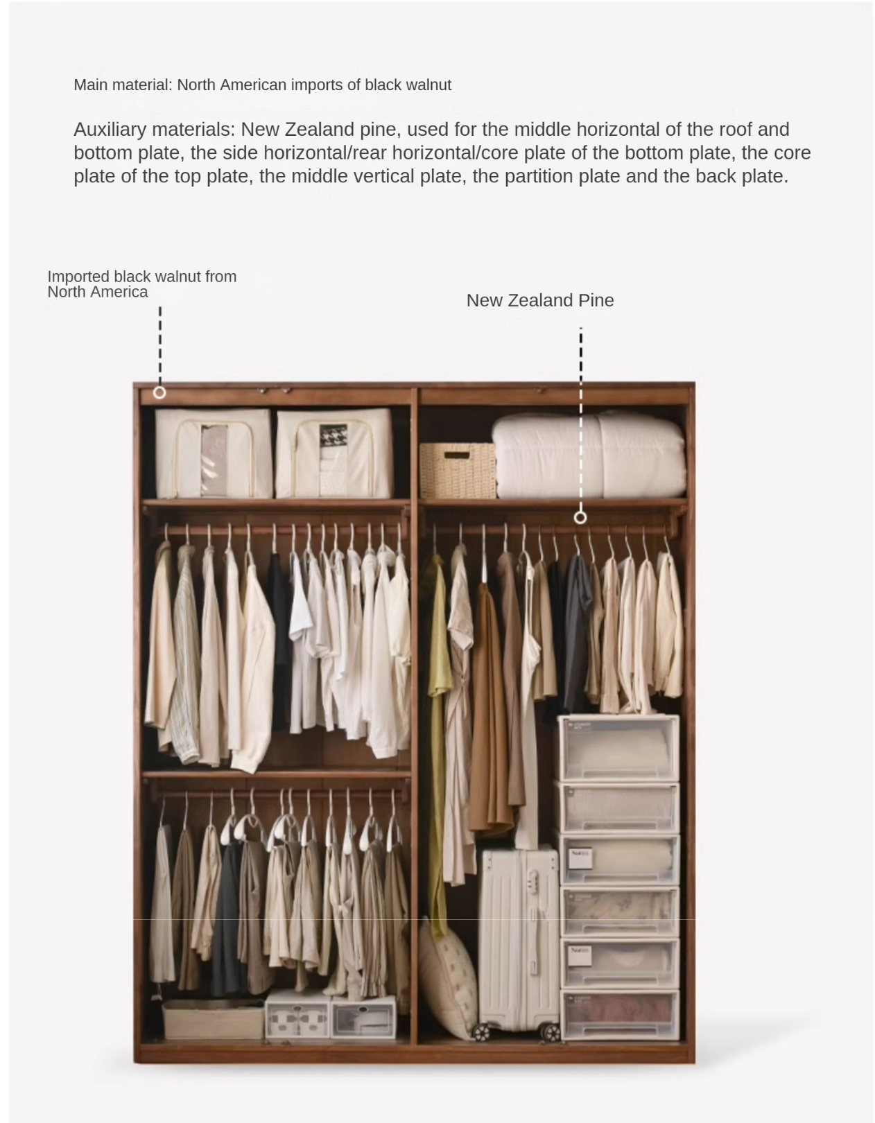 Black Walnut Solid Wood Wardrobe Modern Simple.