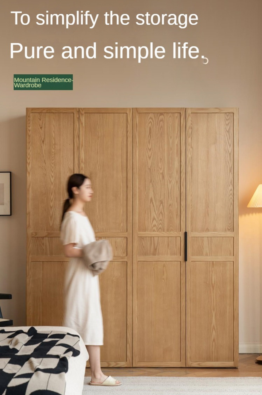 Black Walnut, Ash Solid Wood Wardrobe Modern Simple.