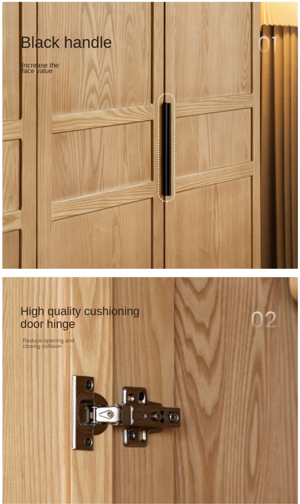 Black Walnut, Ash Solid Wood Wardrobe Modern Simple.