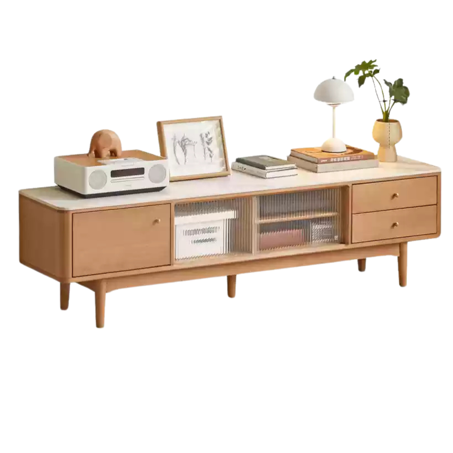 Poplar Solid Wood Modern Simple Rock Plate TV Cabinet.