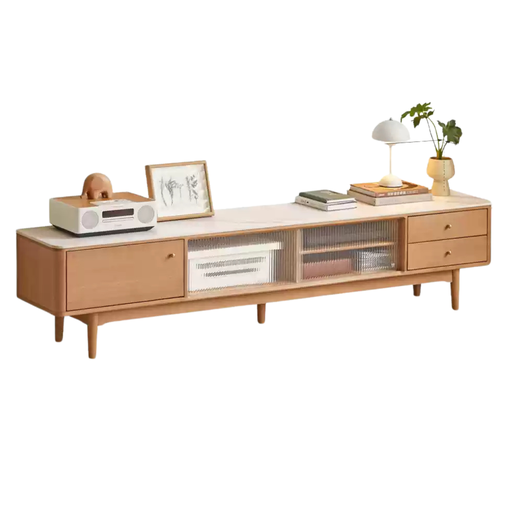 Poplar Solid Wood Modern Simple Rock Plate TV Cabinet.