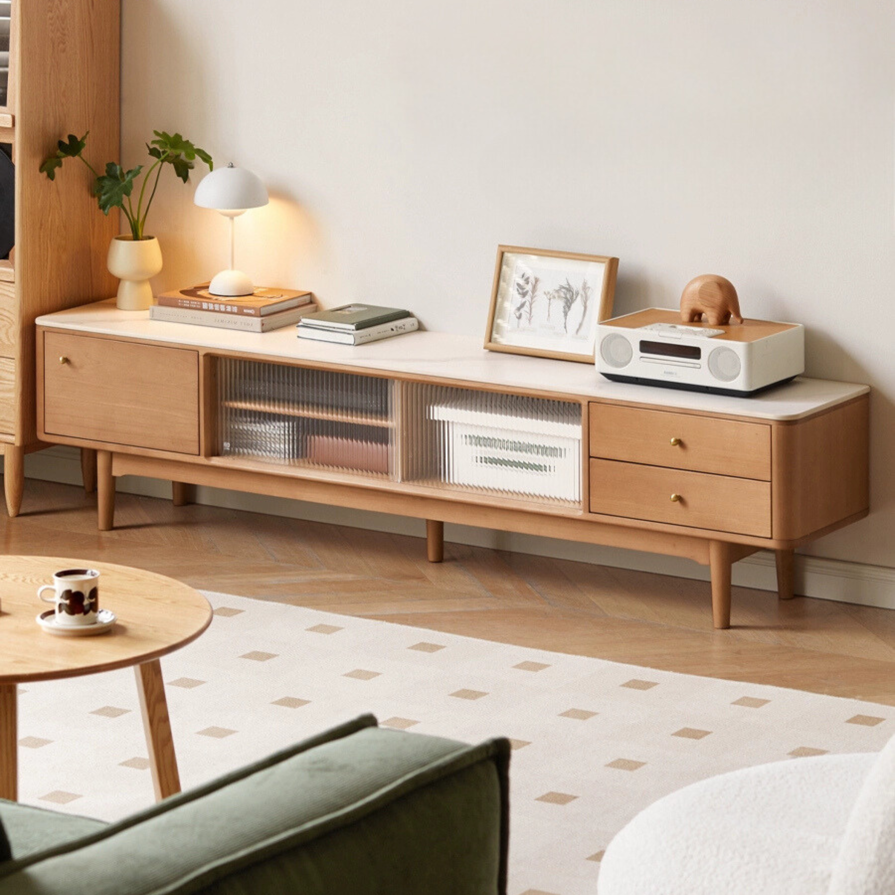 Poplar Solid Wood Modern Simple Rock Plate TV Cabinet.