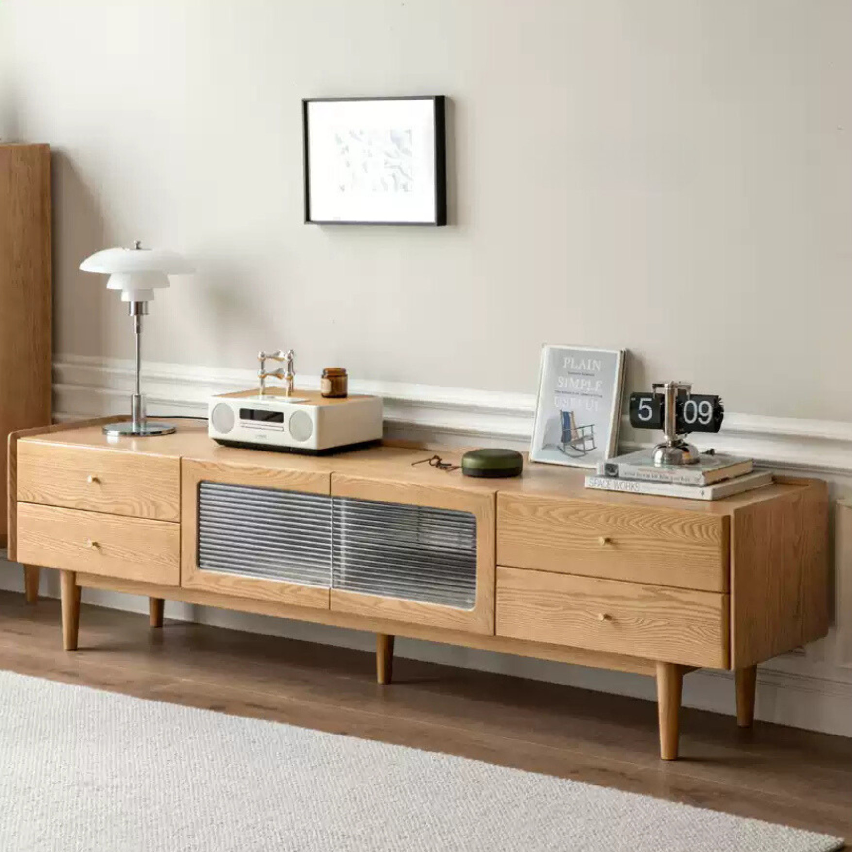 Ash Solid Wood Nordic White Wax TV Cabinet.