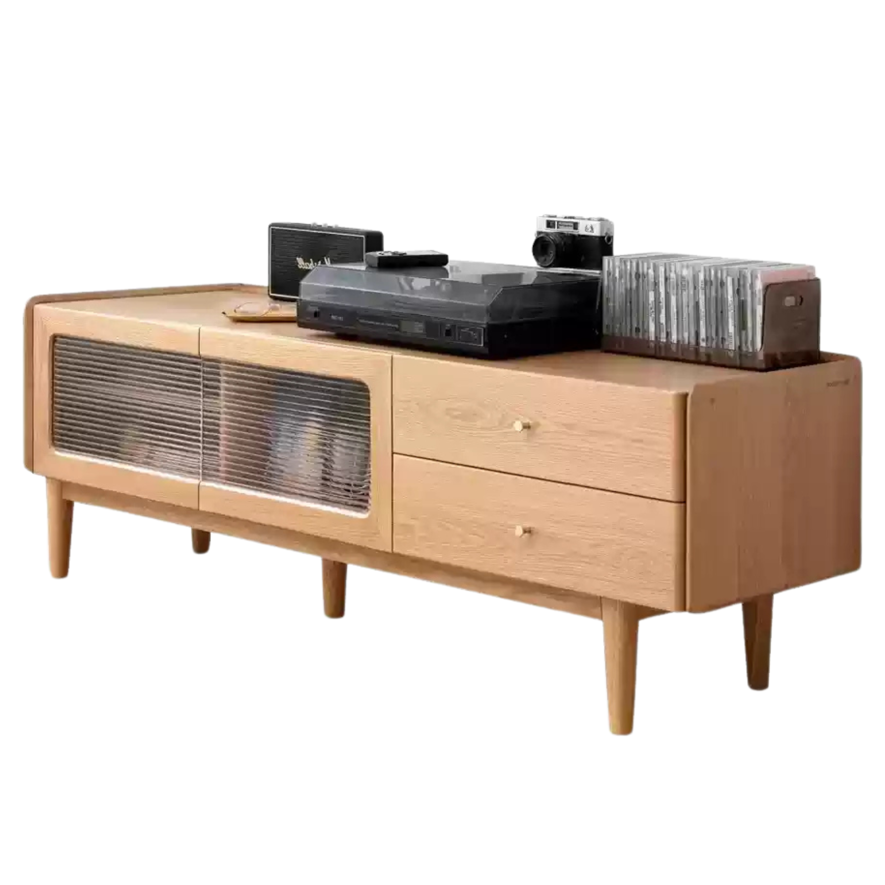 Ash Solid Wood Nordic White Wax TV Cabinet.