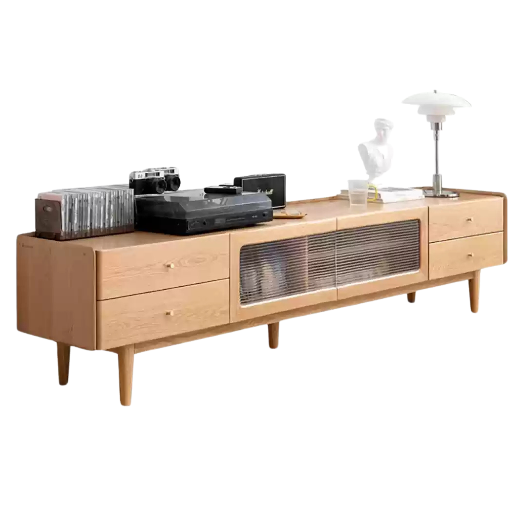 White Ash Solid Wood Nordic White Wax TV Cabinet.