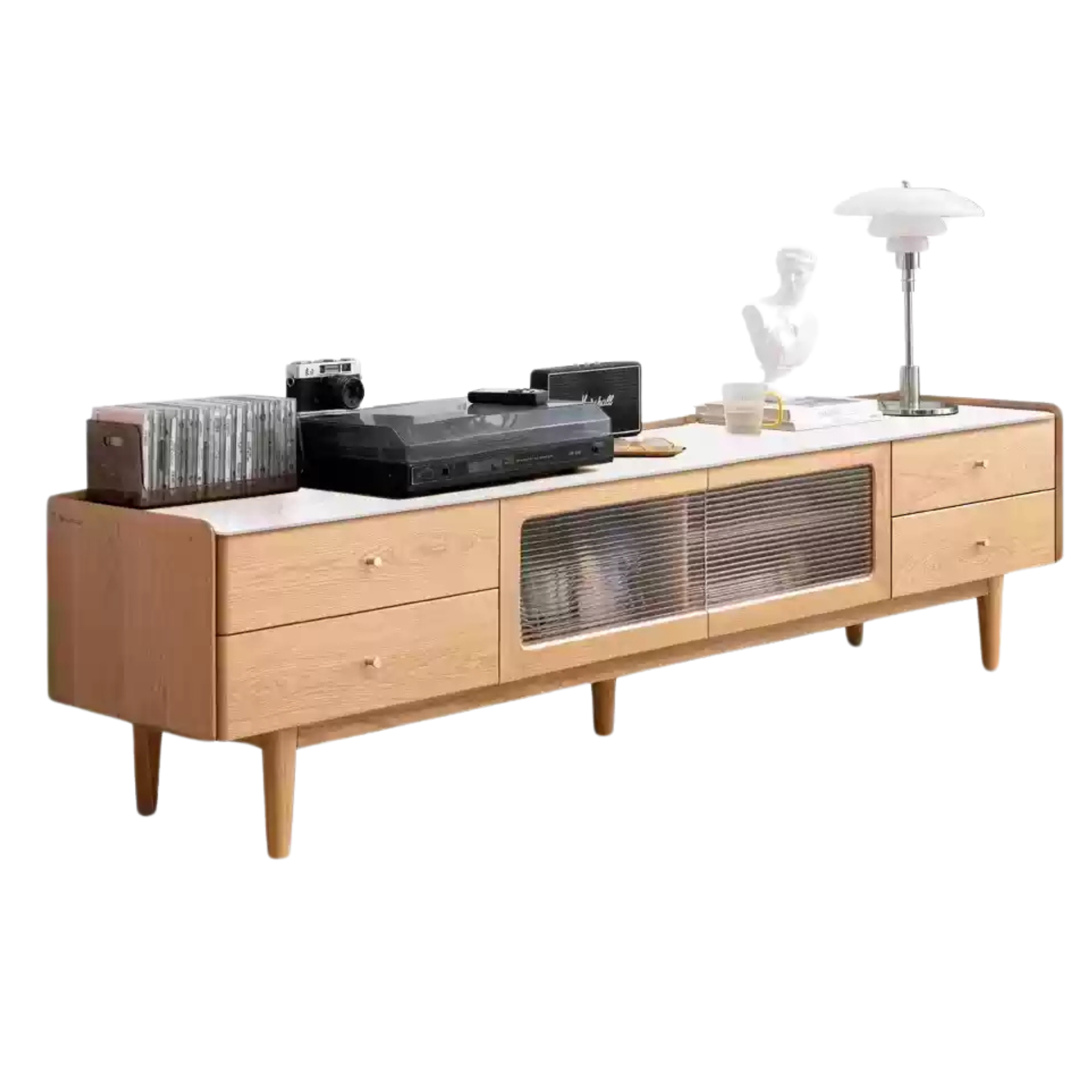 Ash Solid Wood Nordic White Wax TV Cabinet.