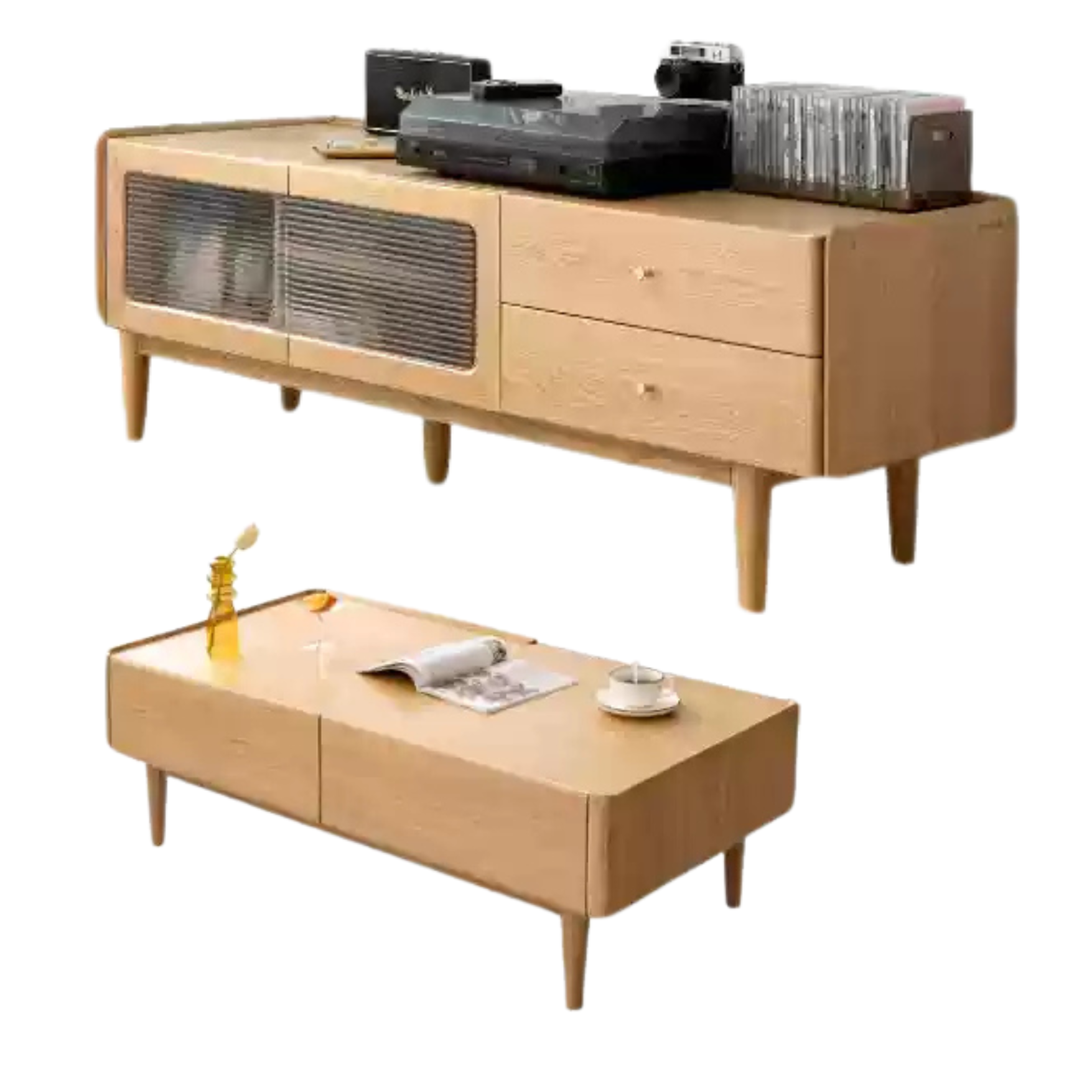 Ash Solid Wood Nordic White Wax TV Cabinet.