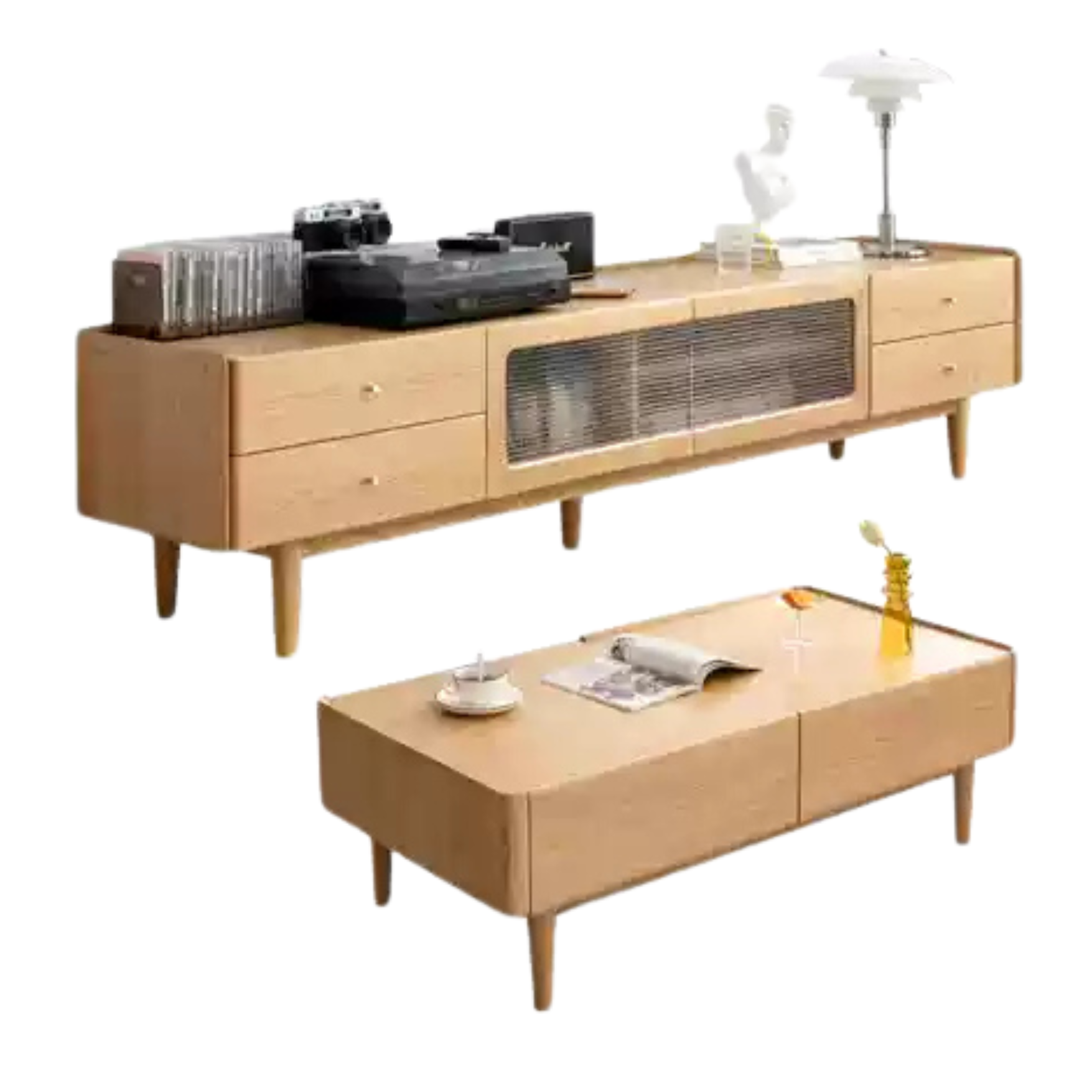 Ash Solid Wood Nordic White Wax TV Cabinet.