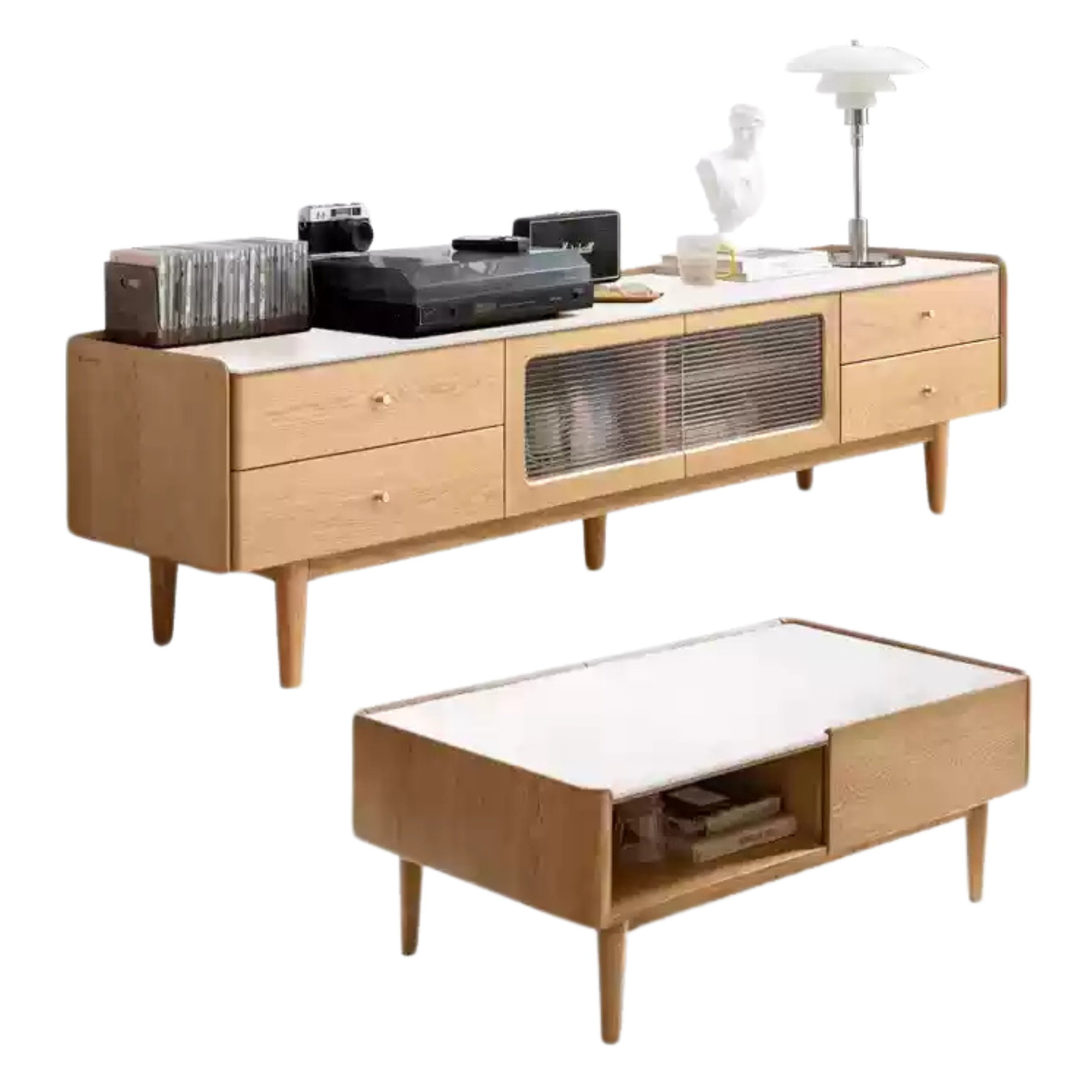 White Ash Solid Wood Nordic White Wax TV Cabinet.