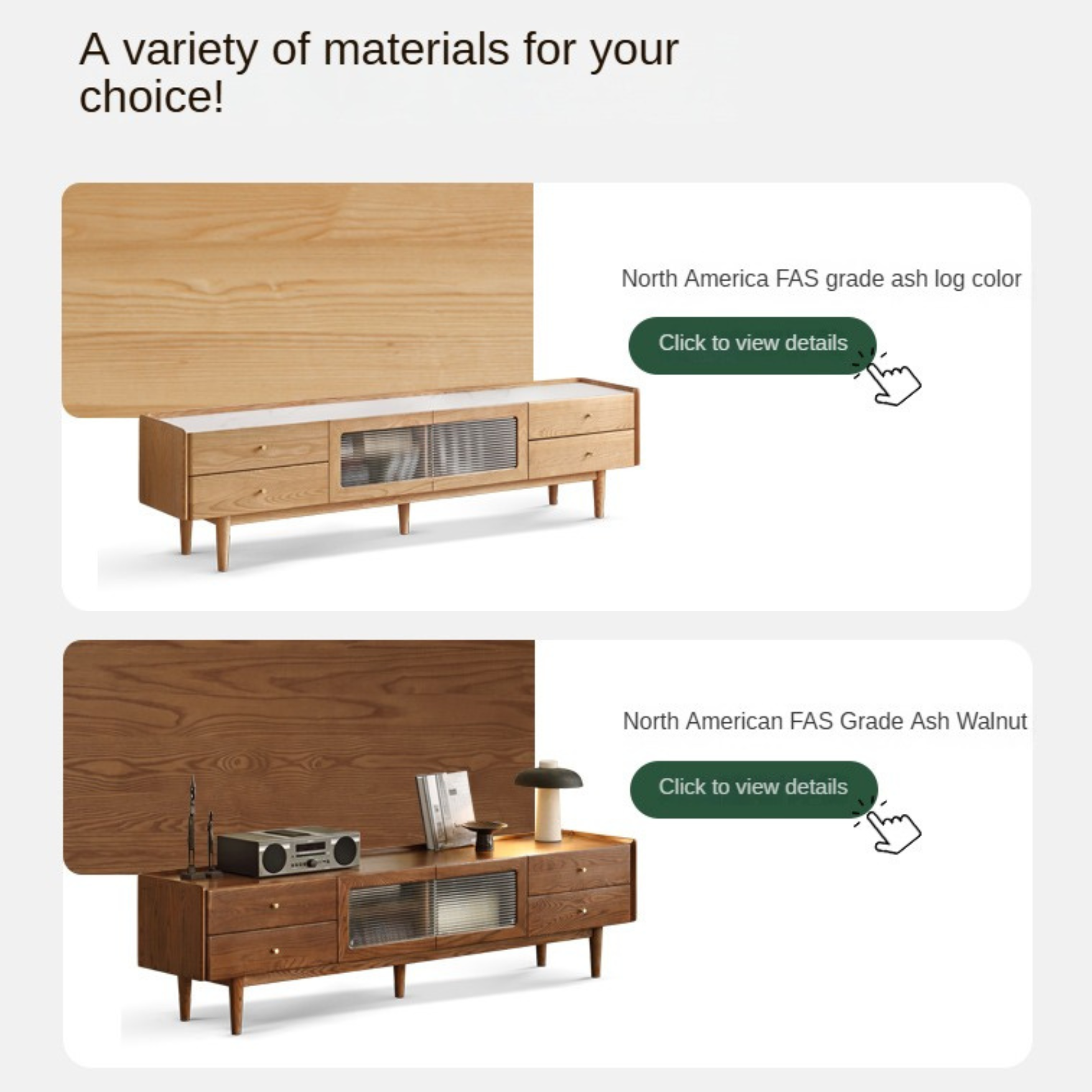 Ash Solid Wood Nordic White Wax TV Cabinet.