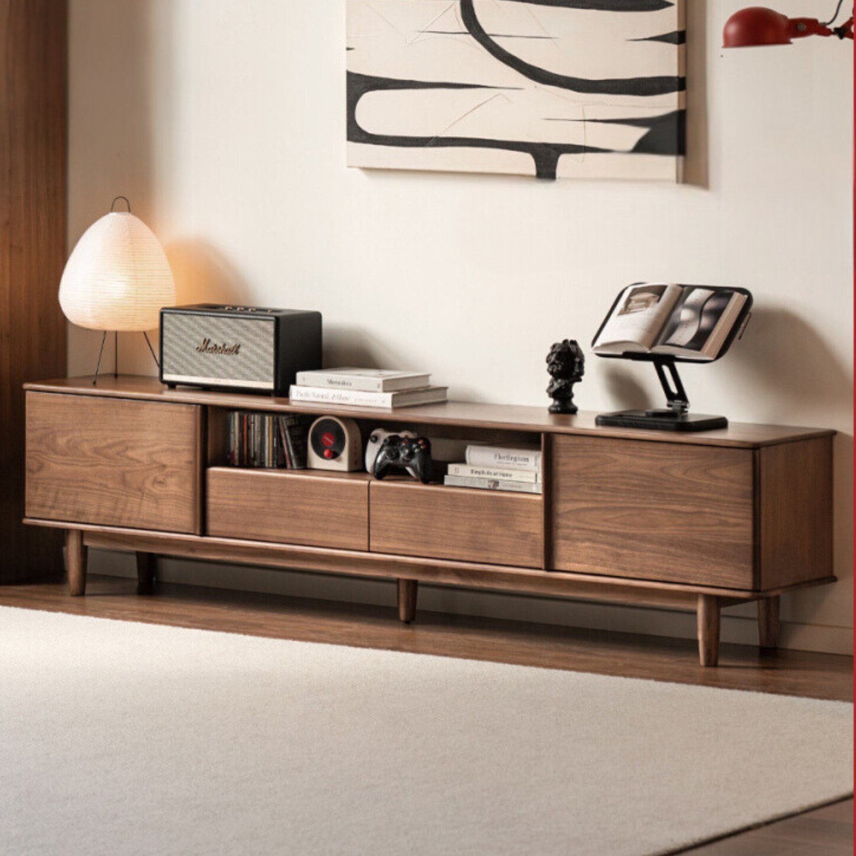Black Walnut Solid Wood Modern Simple TV Cabinet.