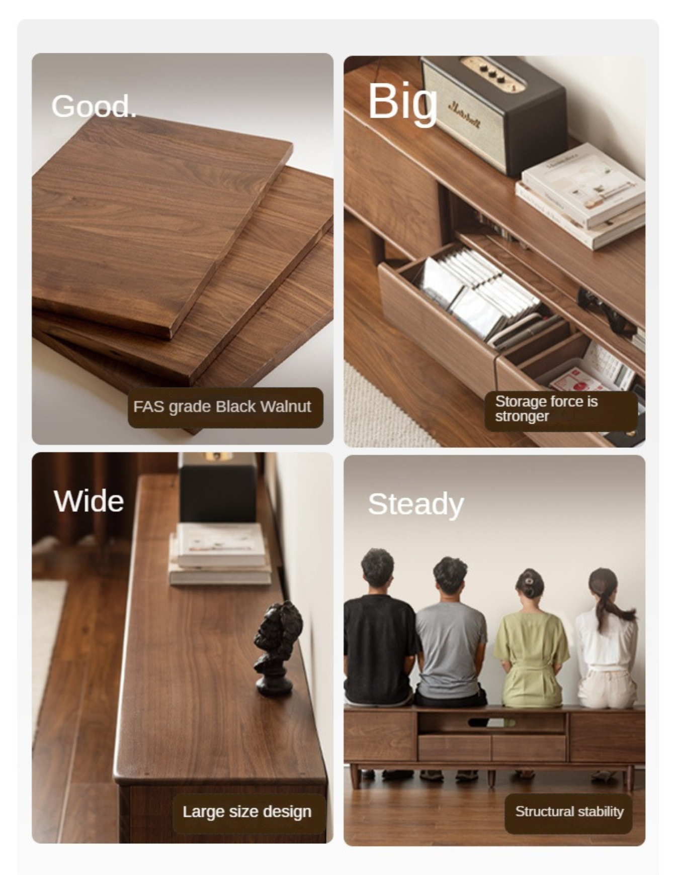 Black Walnut Solid Wood Modern Simple TV Cabinet.