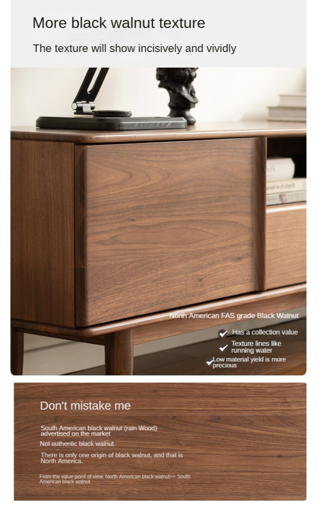 Black Walnut Solid Wood Modern Simple TV Cabinet.