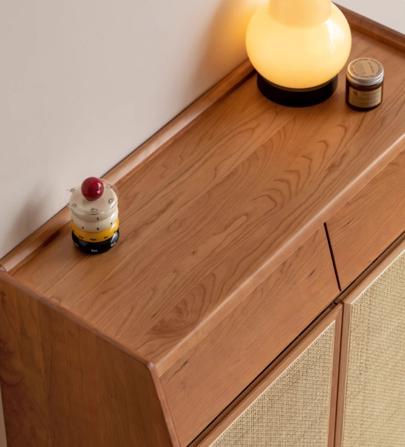 Сherry Solid Wood Rattan Locker Shoe Cabinet