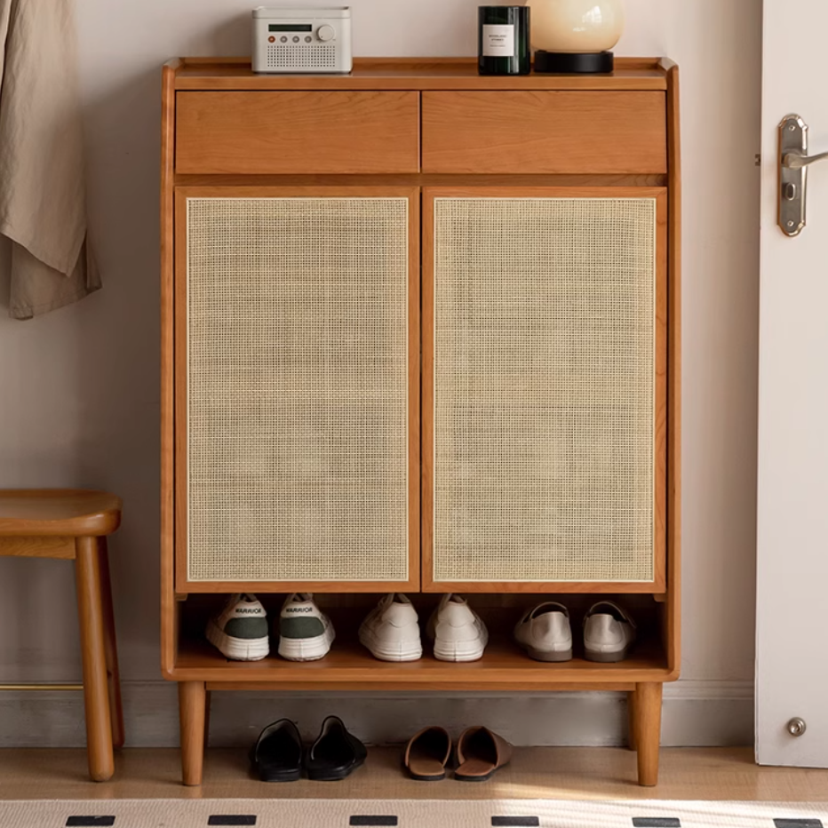 Сherry Solid Wood Rattan Locker Shoe Cabinet