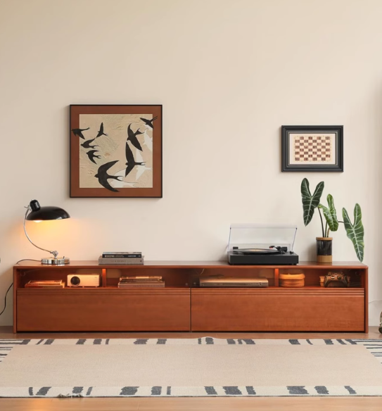 Poplar Solid Wood Retro Floor-Standing Medieval Style TV Cabinet.