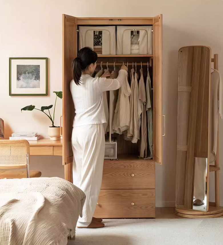 Oak Solid Wood Free Combination Wardrobe Rattan Door.