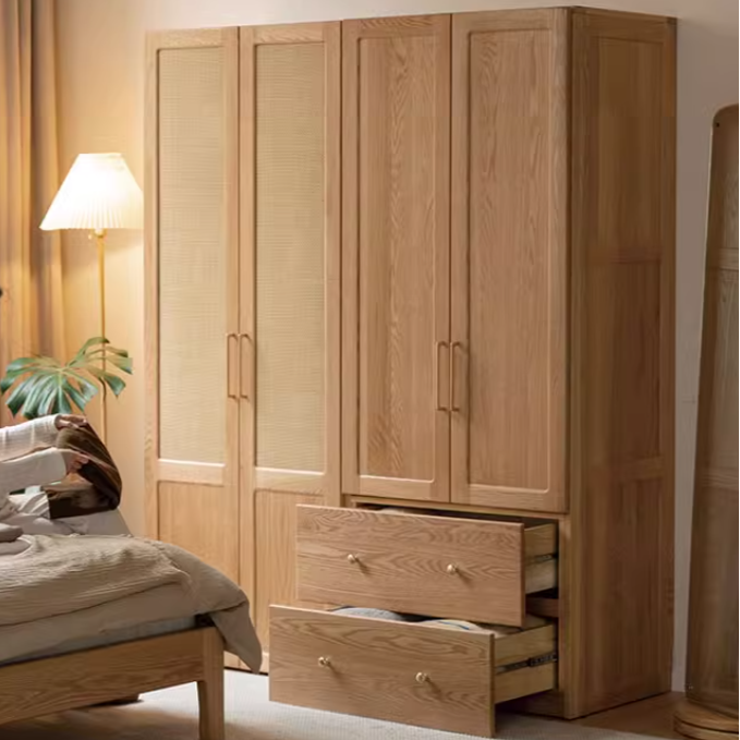Oak Solid Wood Free Combination Wardrobe Rattan Door.