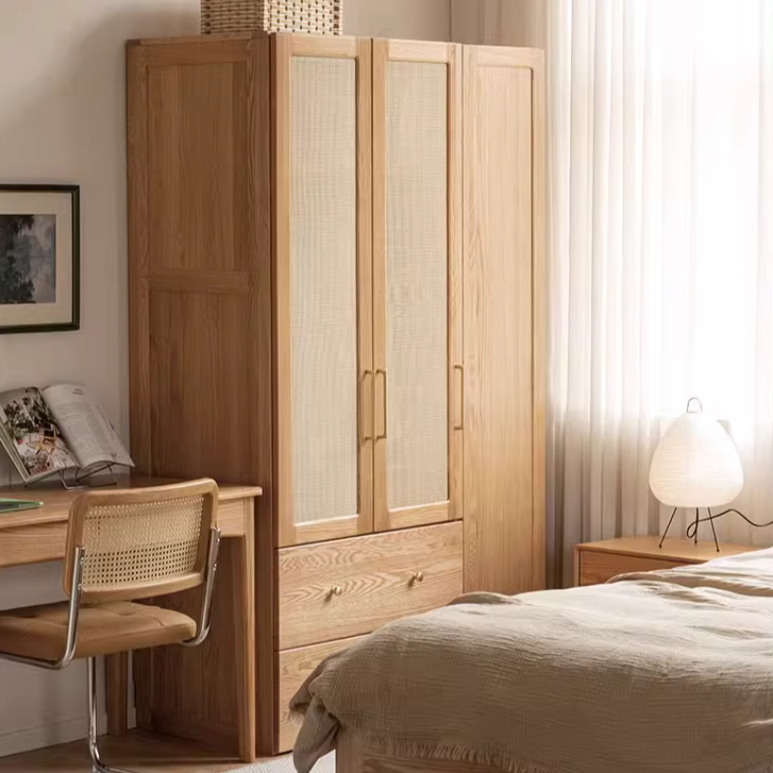 Oak Solid Wood Free Combination Wardrobe Rattan Door.