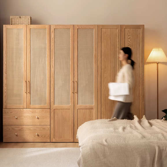 Oak Solid Wood Free Combination Wardrobe Rattan Door.