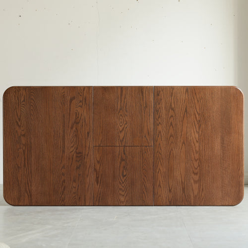 Oak Solid Wood walnut color Retractable Dining Table