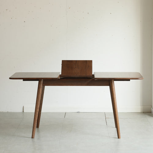 Oak Solid Wood walnut color Retractable Dining Table