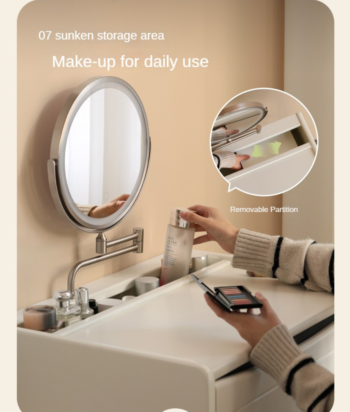 Solid Rubberwood Small White Vanity Table.