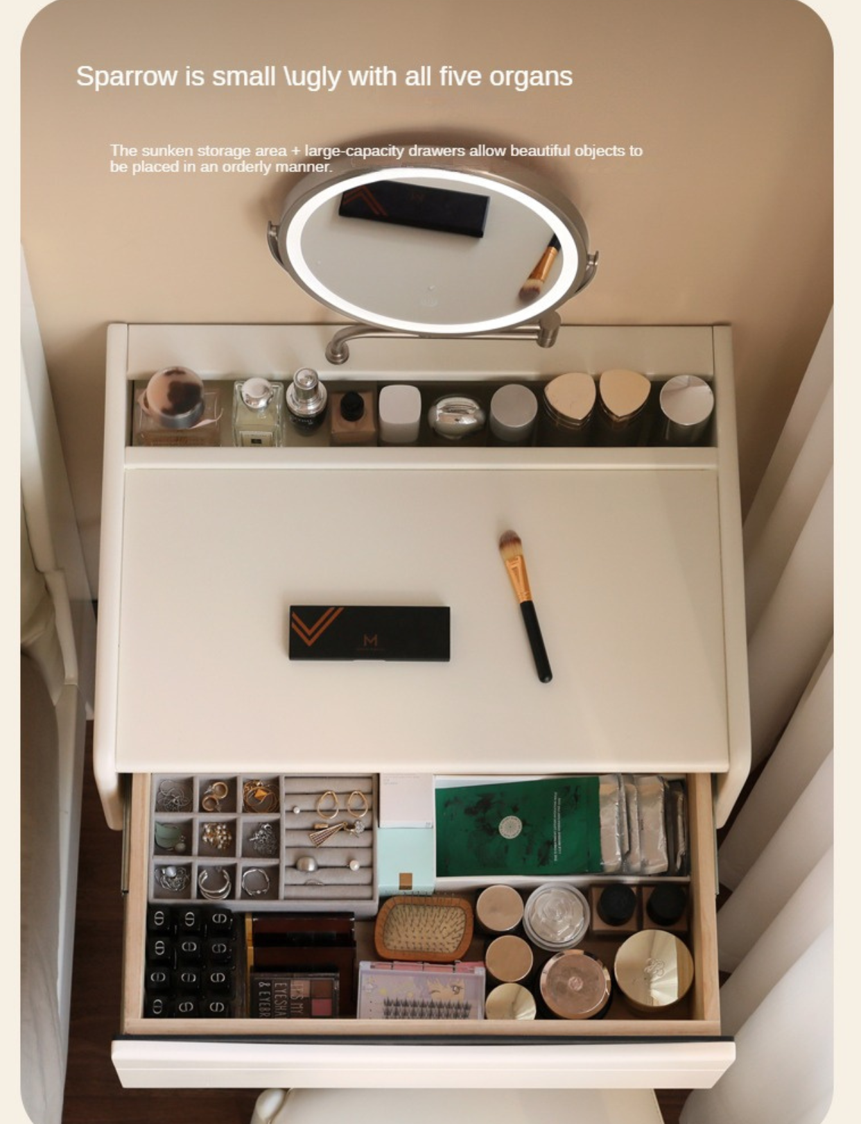 Solid Rubberwood Small White Vanity Table.