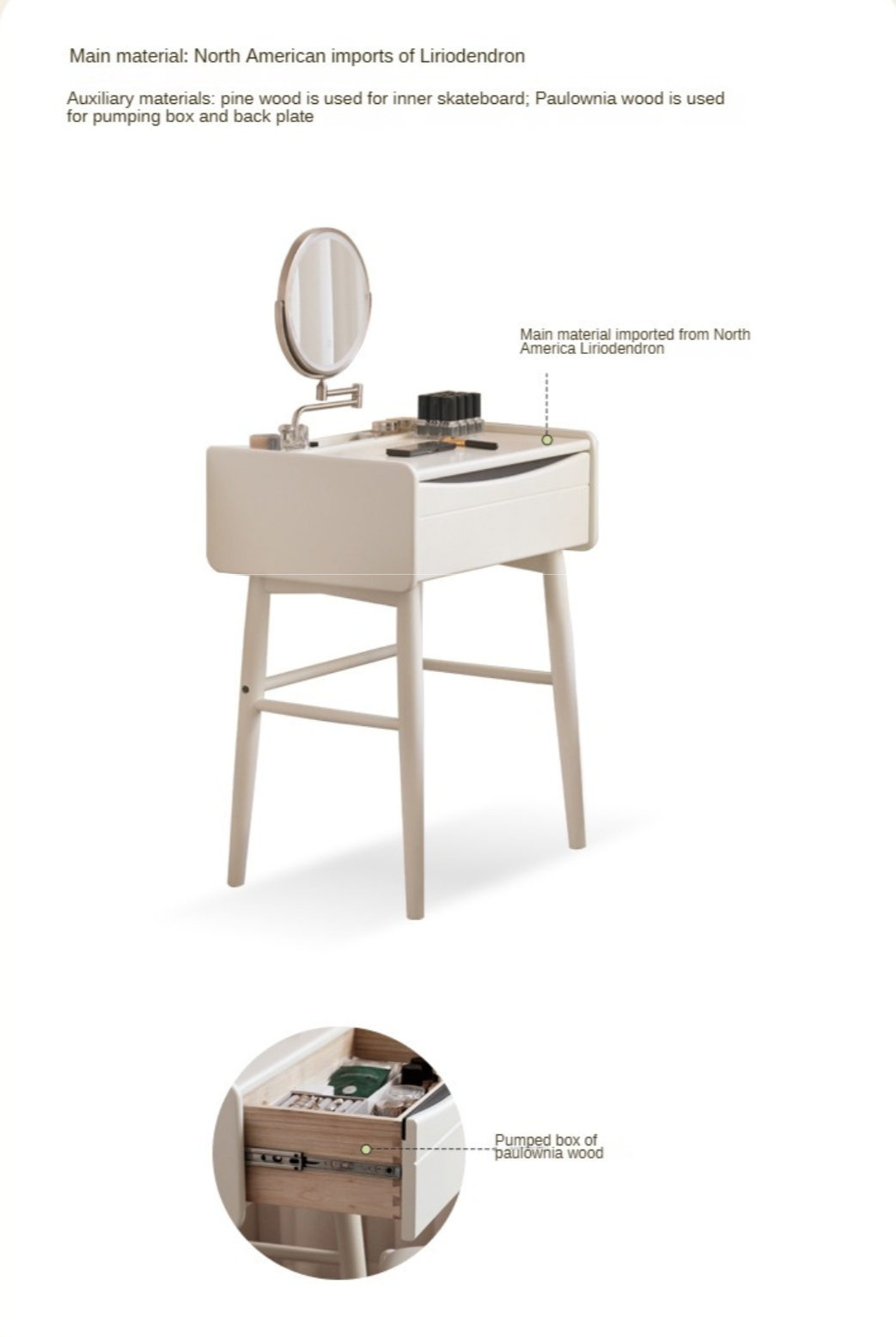 Solid Rubberwood Small White Dressing Table.