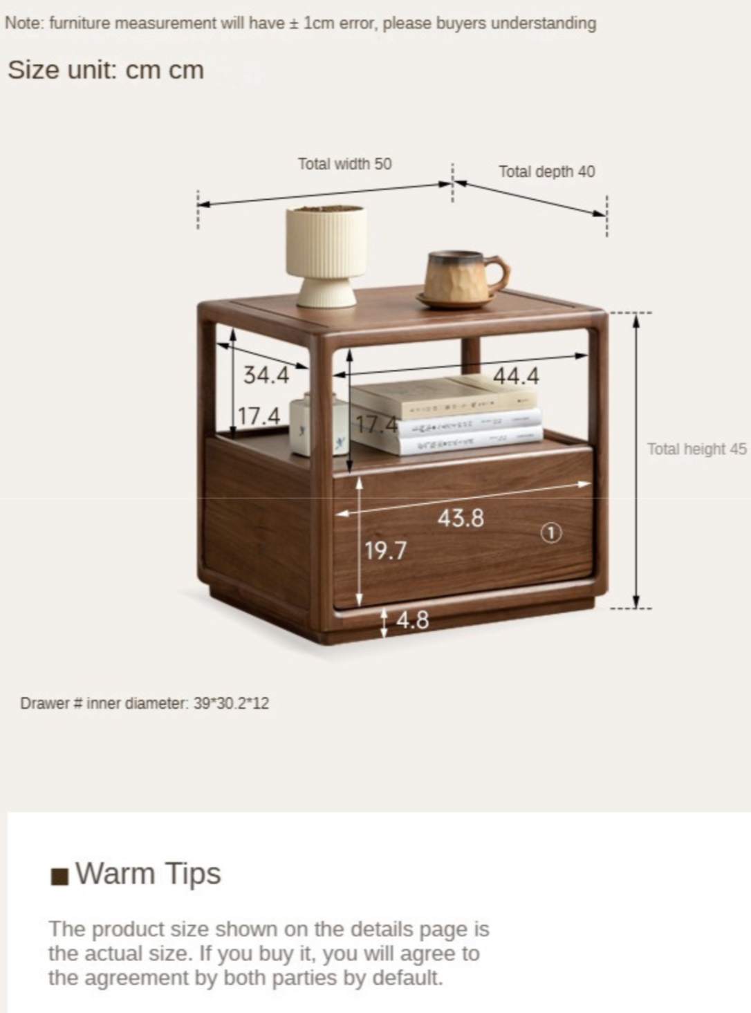 Black Walnut Solid Wood Locker Nightstand.