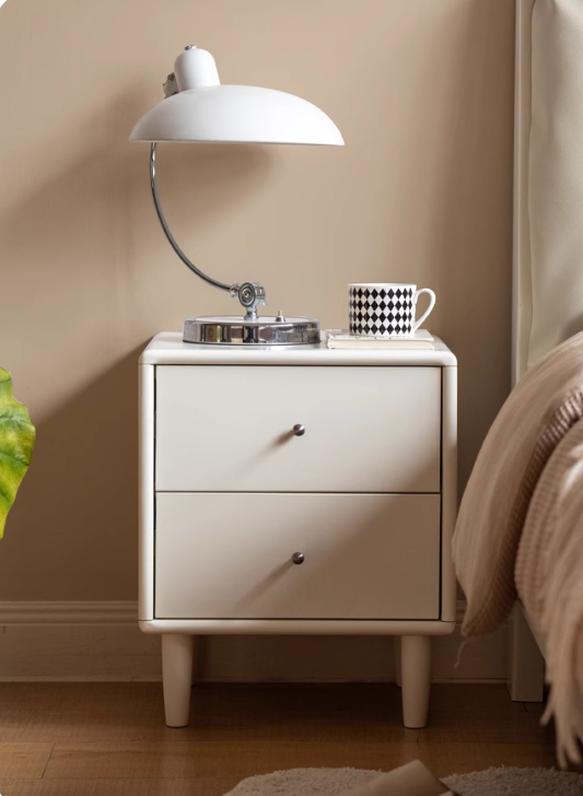 Solid RubberWood White Cream Style Nightstand