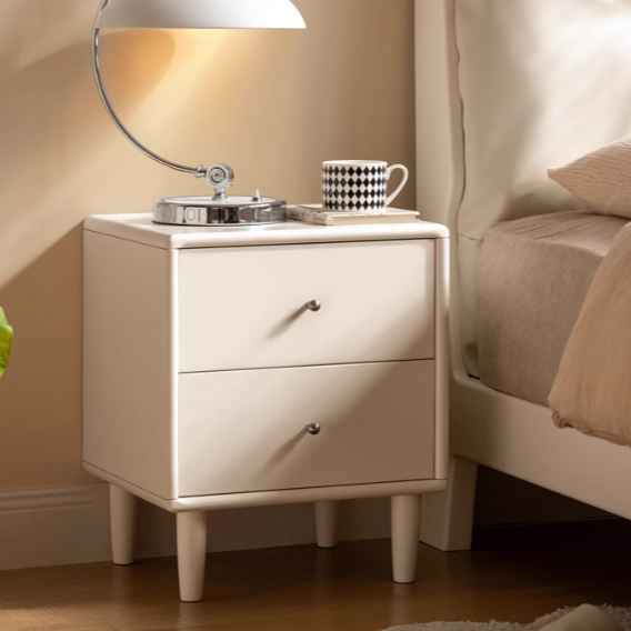 Solid RubberWood White Cream Style Nightstand