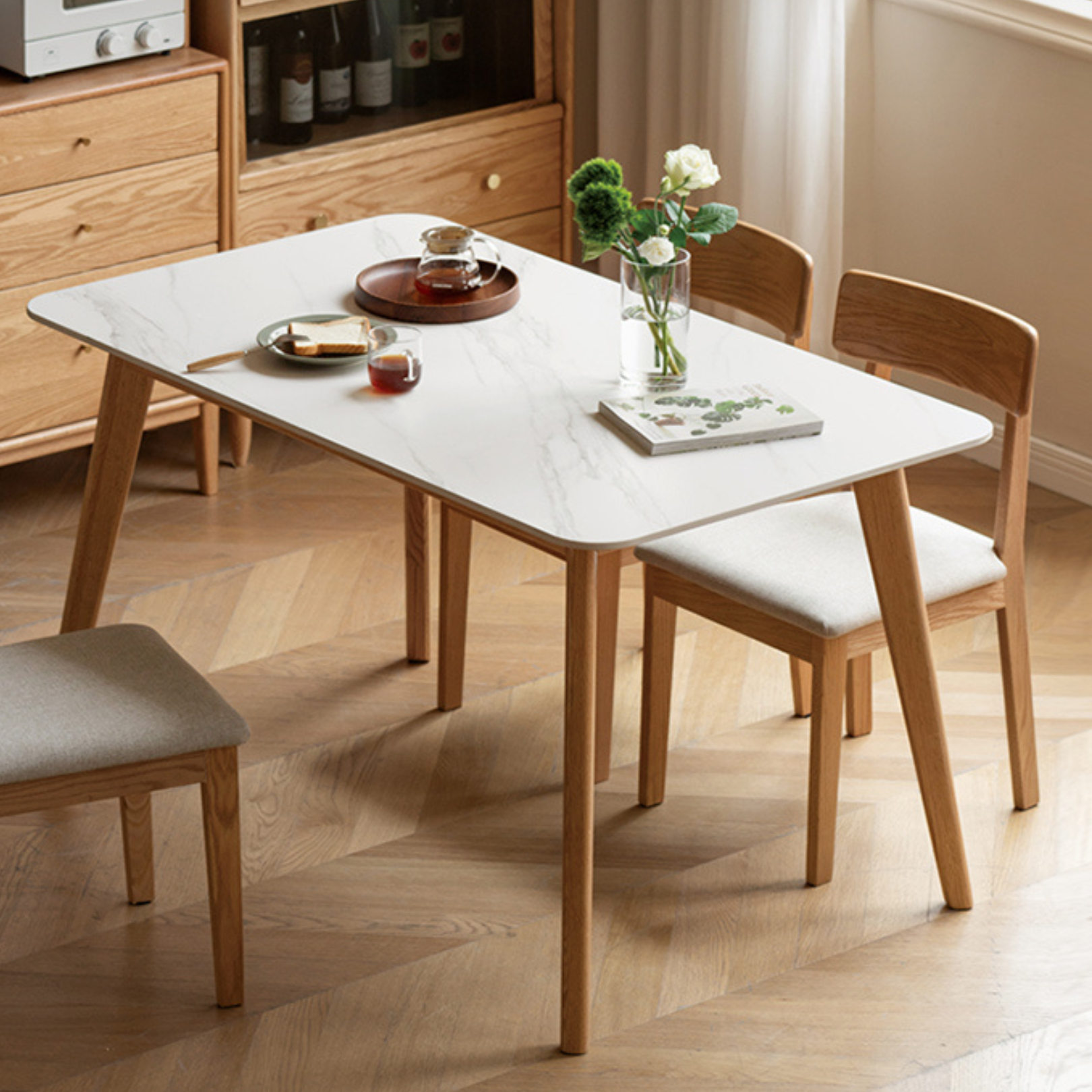 Solid RubberWood, Oak Solid Wood Rock Modern Dining Table