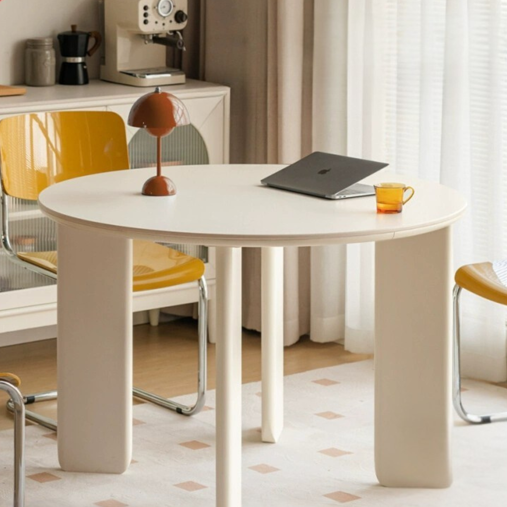 Poplar Solid Wood White Rock Board Round Dining Table
