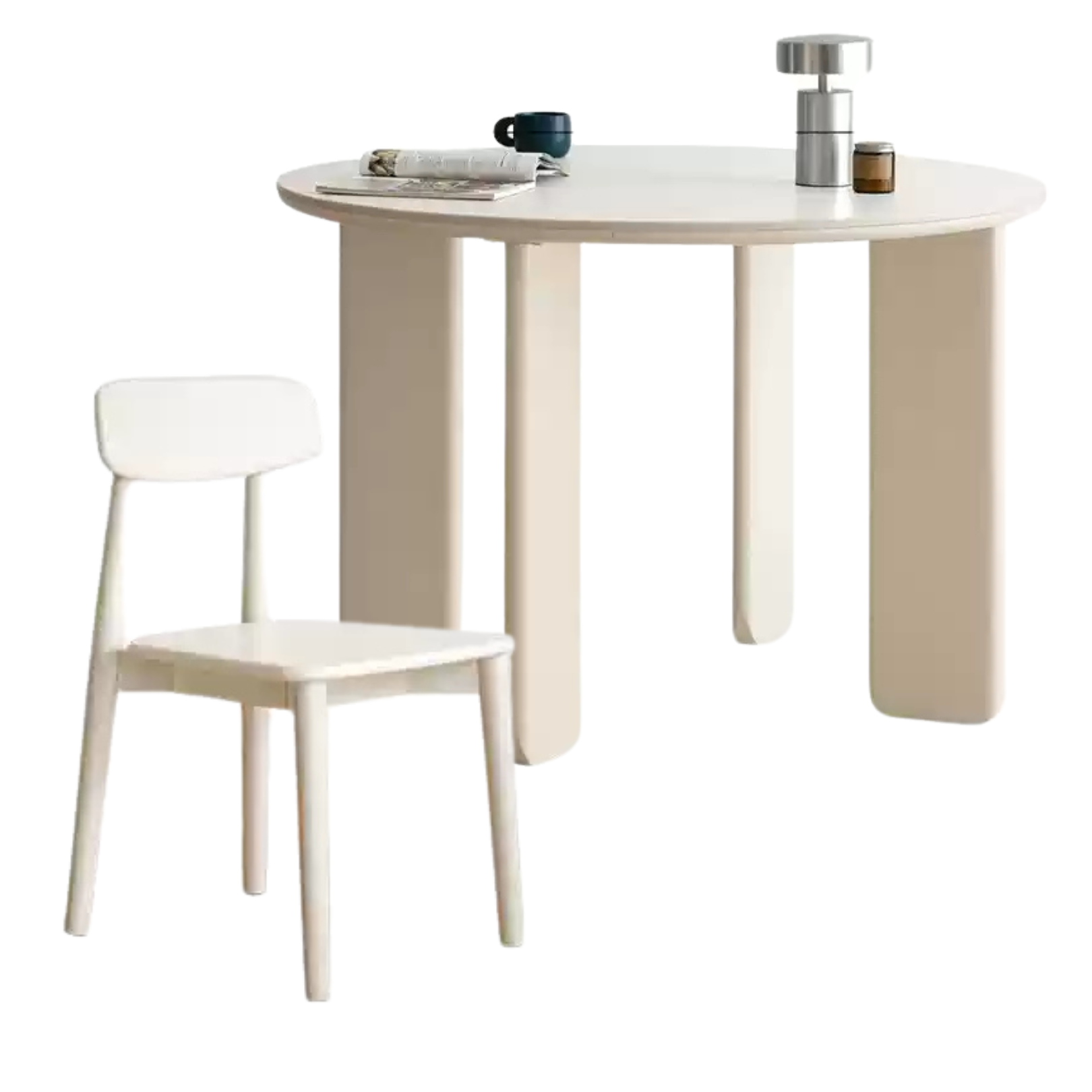 Poplar Solid Wood White Rock Board Round Dining Table