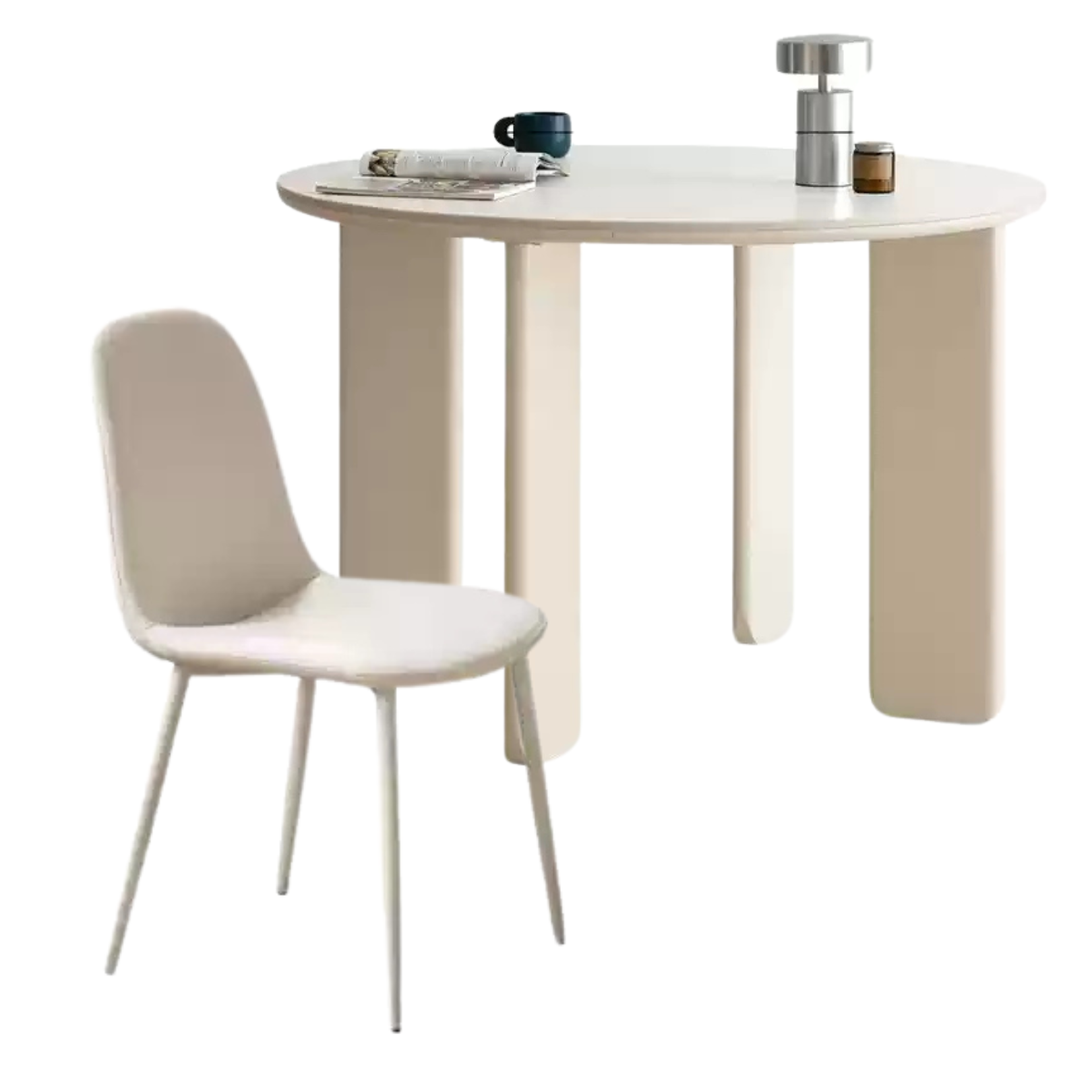 Poplar Solid Wood White Rock Board Round Dining Table
