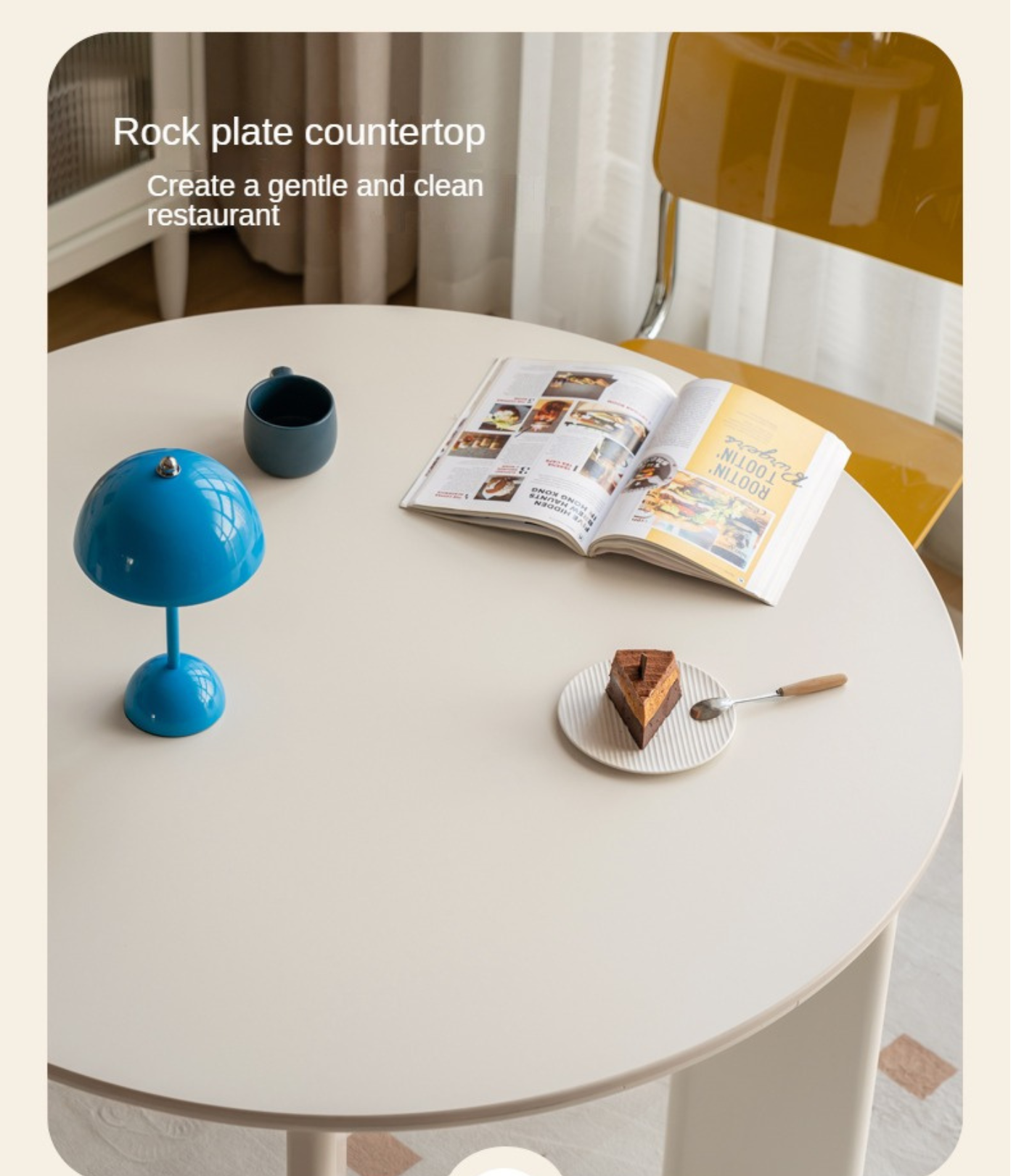 Poplar Solid Wood White Rock Board Round Dining Table
