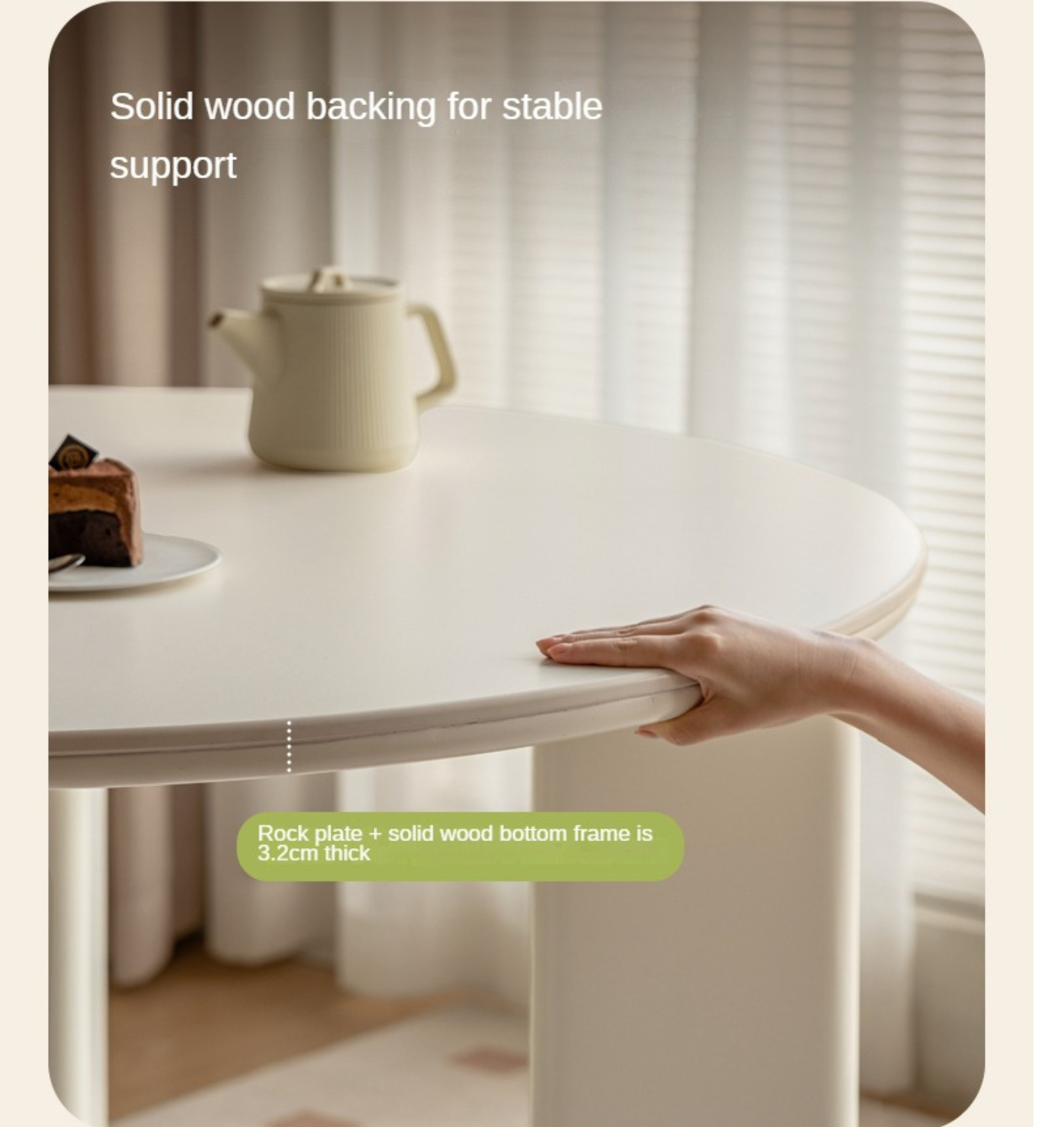 Poplar Solid Wood White Rock Board Round Dining Table
