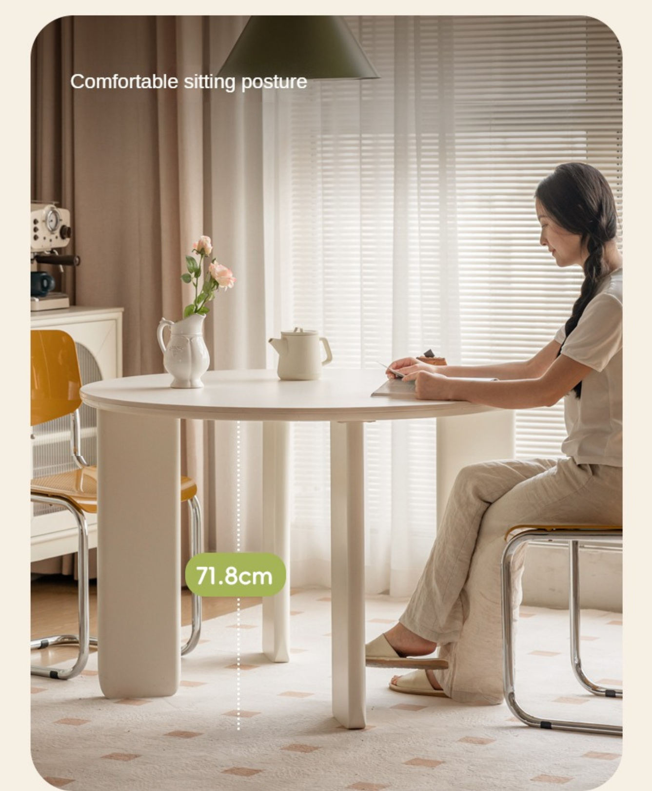 Poplar Solid Wood White Rock Board Round Dining Table