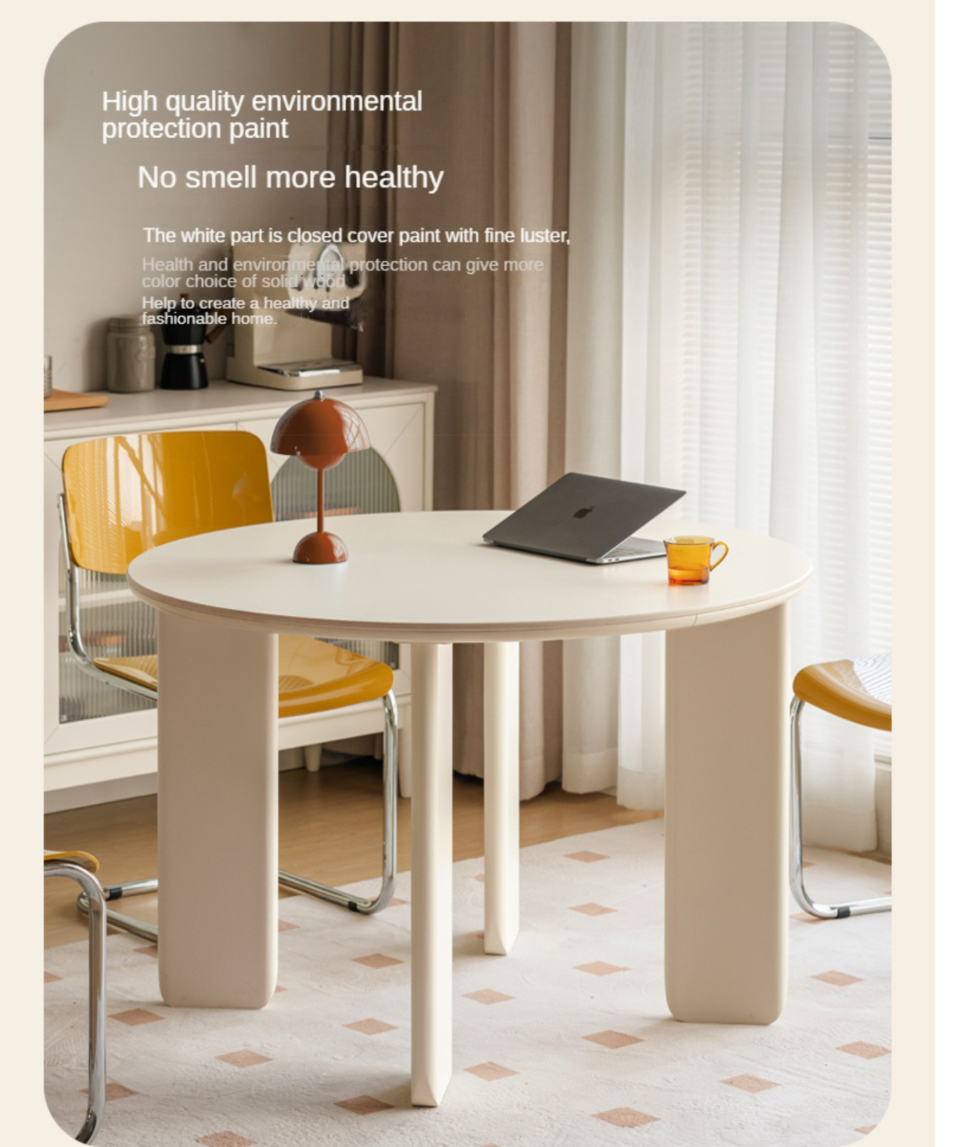 Poplar Solid Wood White Rock Board Round Dining Table