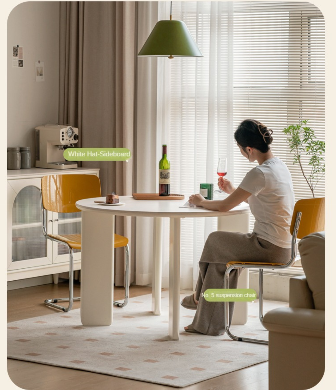 Poplar Solid Wood White Rock Board Round Dining Table