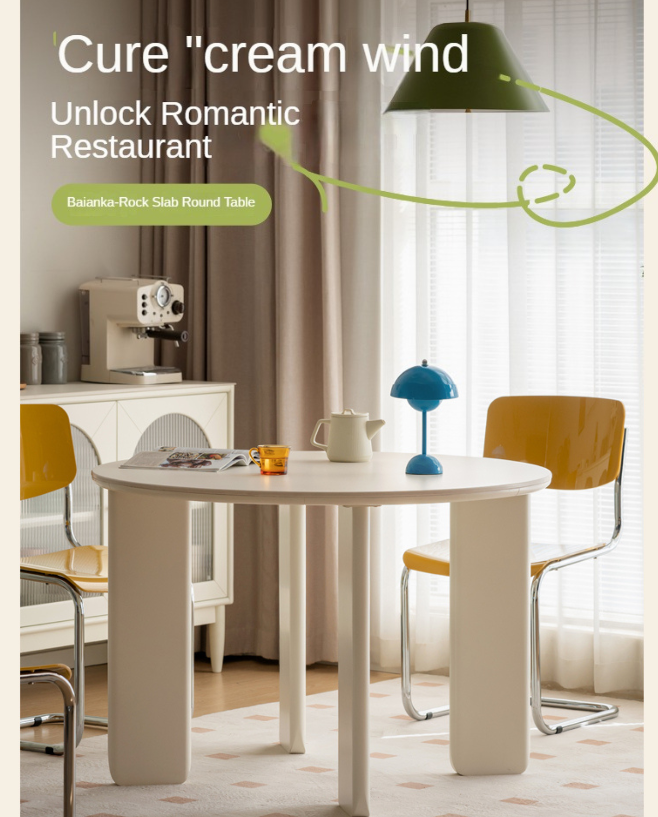 Poplar Solid Wood White Rock Board Round Dining Table